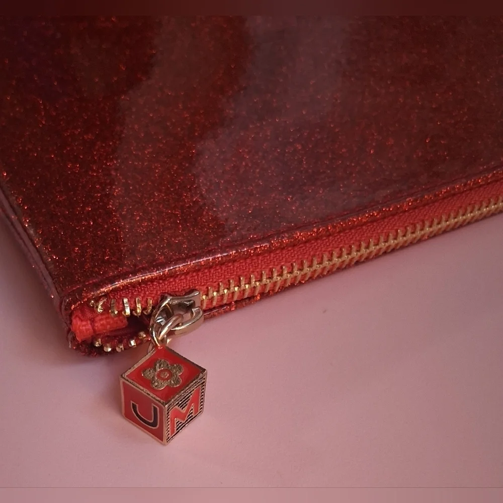 EUC Marc Jacobs Red Sparkle Vegan Patent Travel Cosmetic Makeup Beauty Pouch Bag